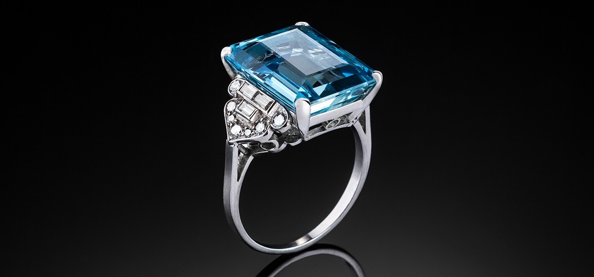 large aquamarine and diamond ring