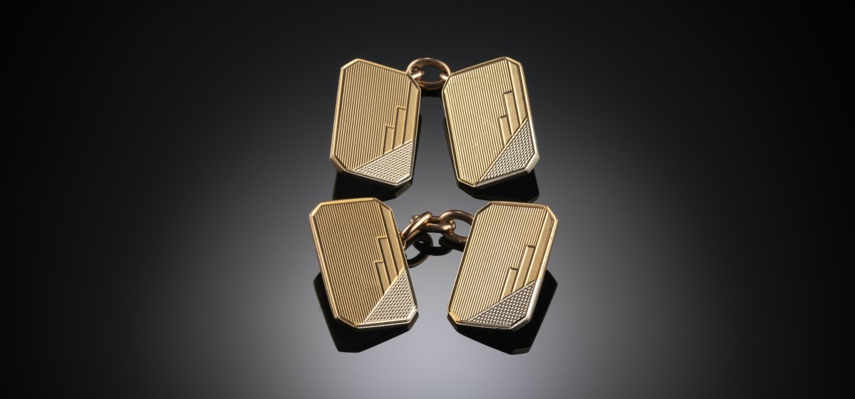 ART DECO YELLOW AND WHITE GOLD CUFFLINKS BY ALABASTER AND WILSON