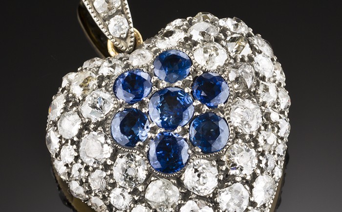 Antique diamond and sapphire heart locket pendant