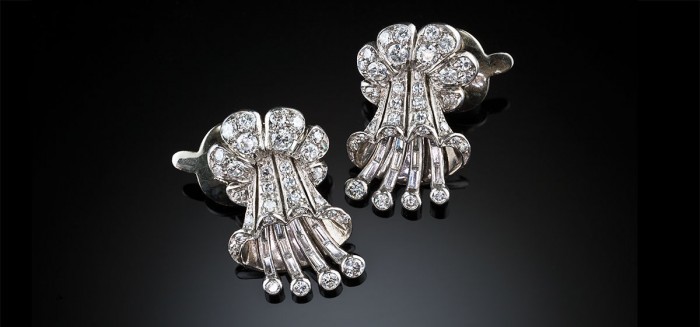 A pair of Art Deco diamond clip earrings by Ghiso