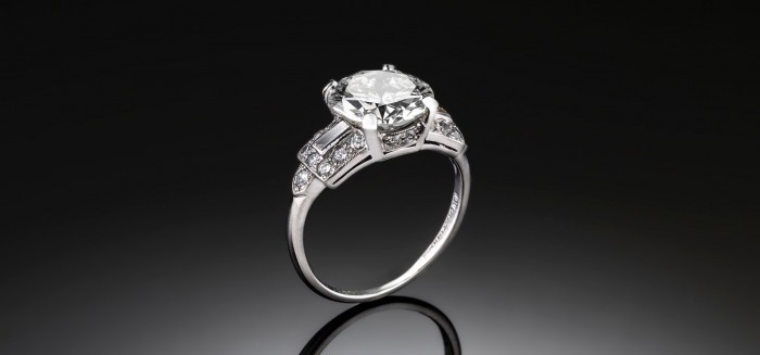 ART DECO PLATINUM 3.40 CT. TRANSITION CUT DIAMOND SOLITAIRE RING