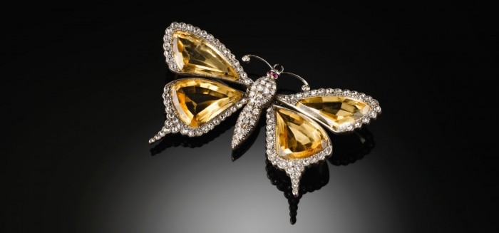 BELLE EPOQUE CITRINE AND DIAMOND LARGE BUTTERFLY BROOCH WITH HAIR ORNAMENT AND PENDANT FITTINGS